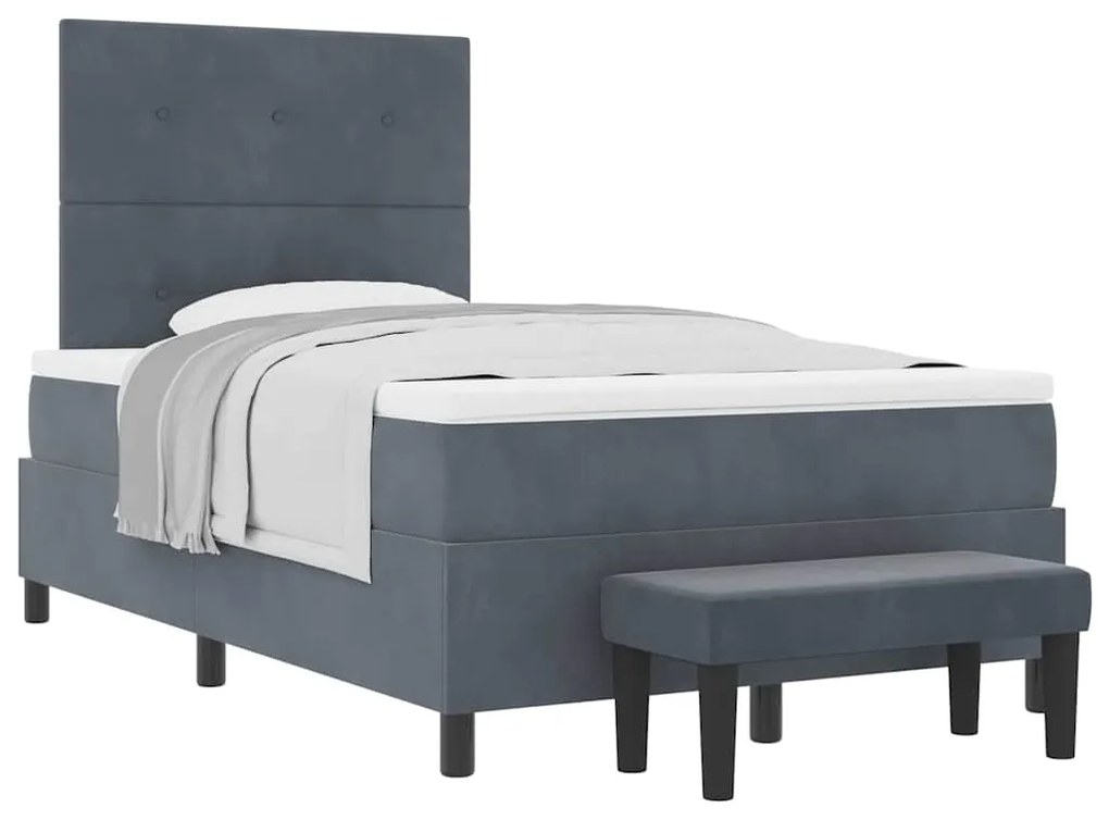 Cama Box Spring com Colchão e Banco Cinza Escuro 120x200 cm Veludo