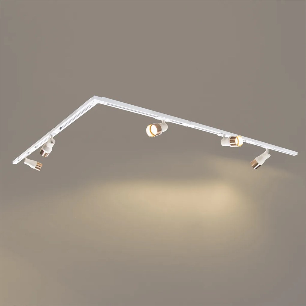 Sistema de iluminação de trilho moderno com 5 focos bege com dourado monofásico - Iconic Kohua