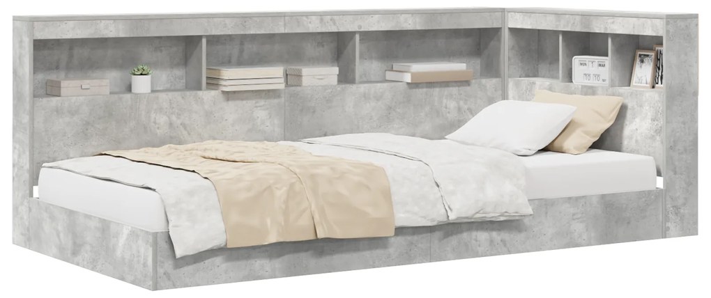 Cama com Estante Cinza Concreto 100x200 cm Madeira Engenheirada