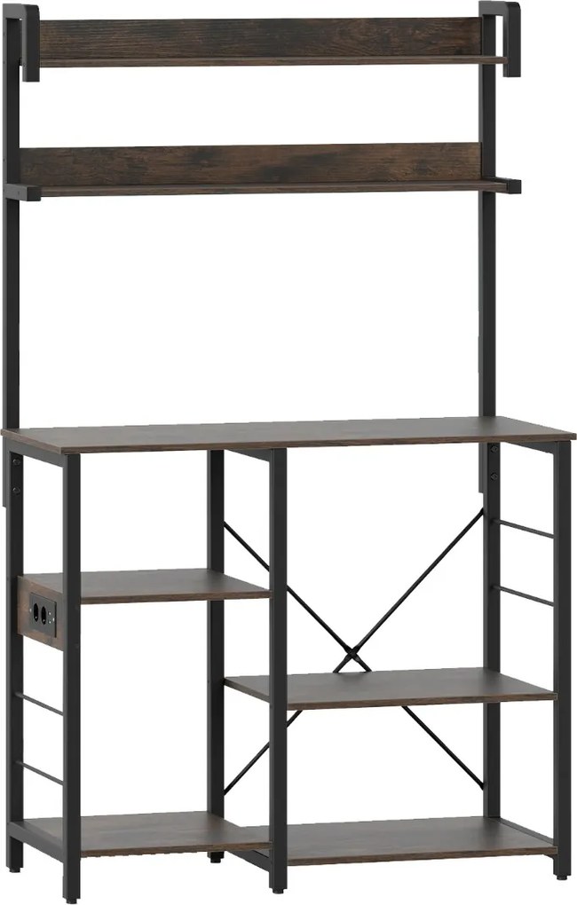 Armário Cozinha de 5 níveis com estação de carregamento, luzes LED RGB e controle remoto para cozinha 90 x 40,5 x 147 cm castanho