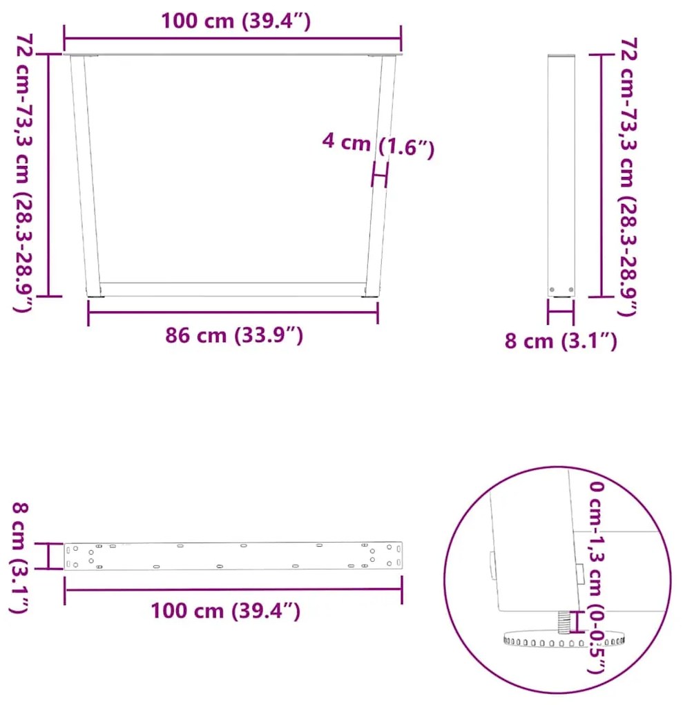 Mesa de jantar pernas 3pcs forma de V 100x(72-73,3)cm aço preto