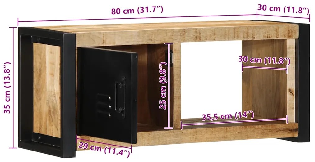Móvel de TV 80x30x35 cm madeira mangueira áspera maciça