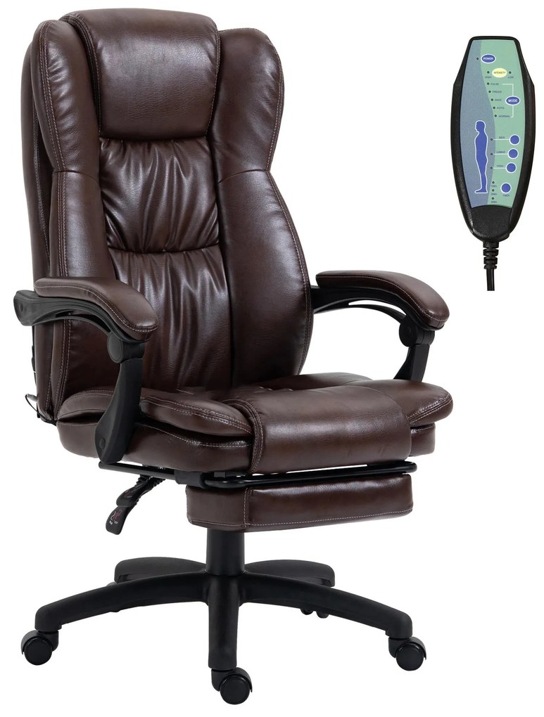 Vinsetto Cadeira de Escritório e Giratória com Altura Ajustável 6 Pontos de Massagem 68,5x68,5x119-127 cm Castanho | Aosom Portugal