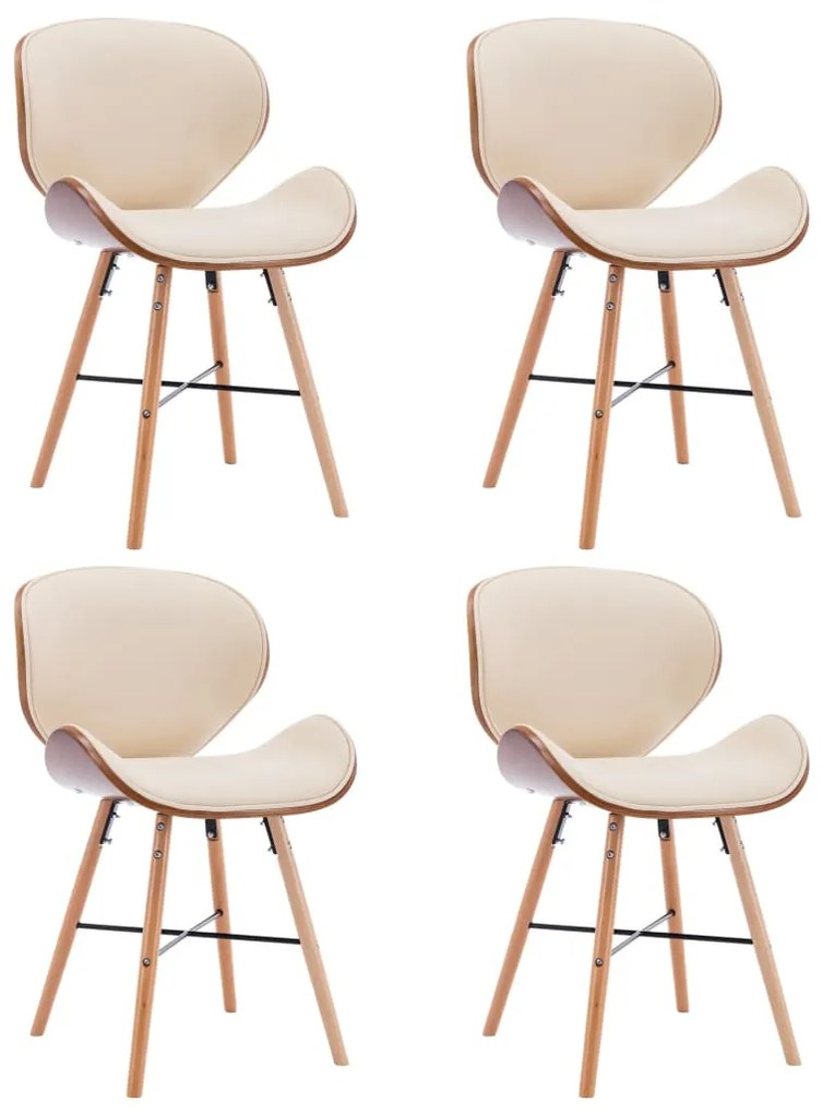 vidaXL Cadeiras de jantar 4 pcs couro artificial creme madeira curvada