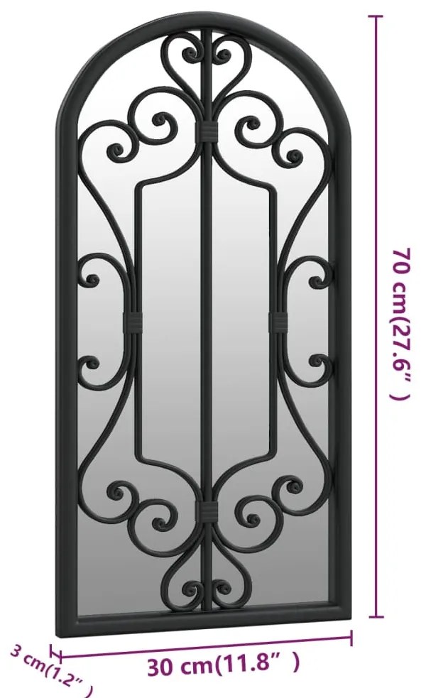Espelho de jardim p/ uso exterior ferro 70x30 cm preto