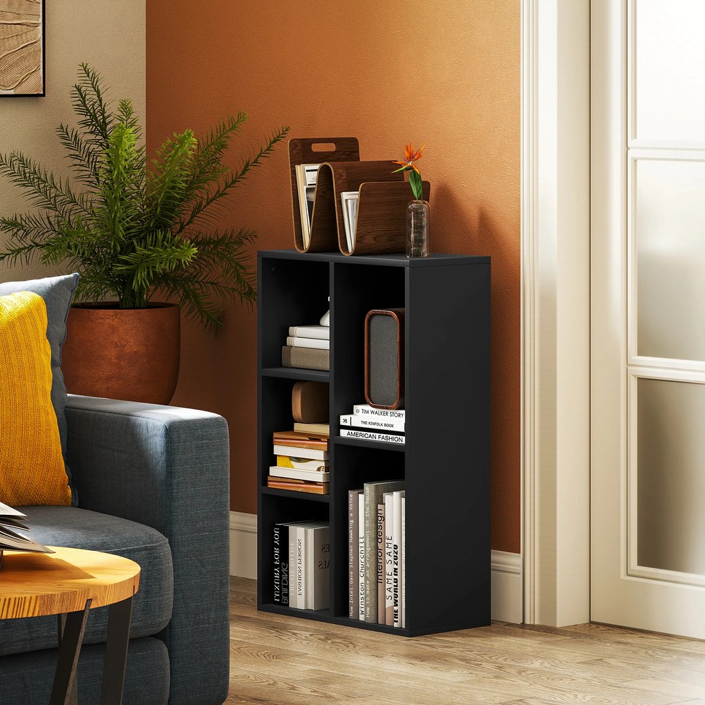 Estante com 5 compartimentos 50 x 24 x 80 cm, para sala de estar, quarto ou escritório, preta
