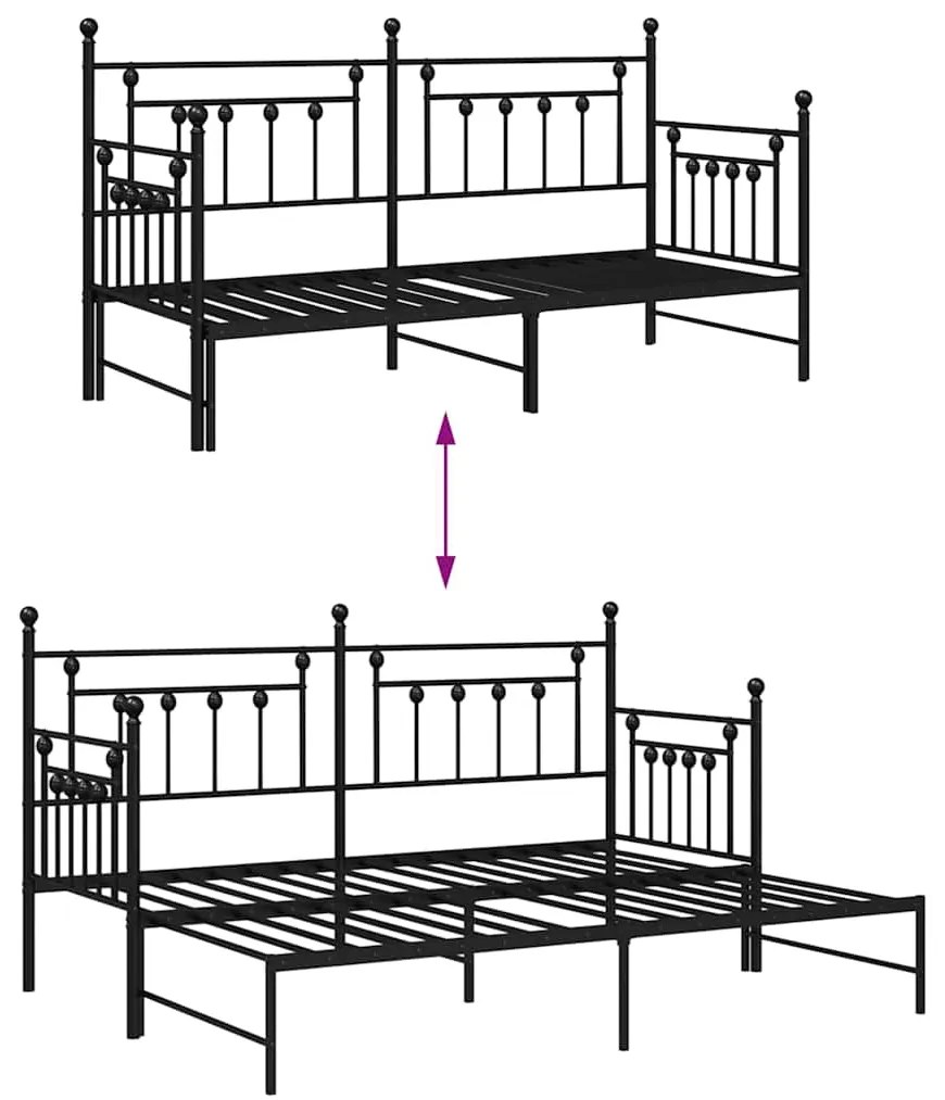 Estrutura de Daybed com Cama Auxiliar Preta 80x200 cm em Aço