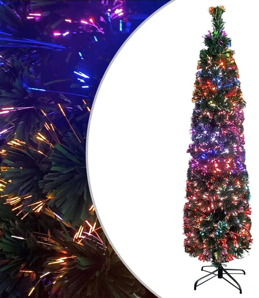 328446 vidaXL Árvore de Natal artificial fina c/ suporte 210 cm fibra ótica