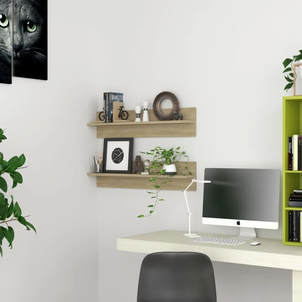 Estantes de parede 2pcs 80x11,5x18 cm contrapl. carvalho sonoma