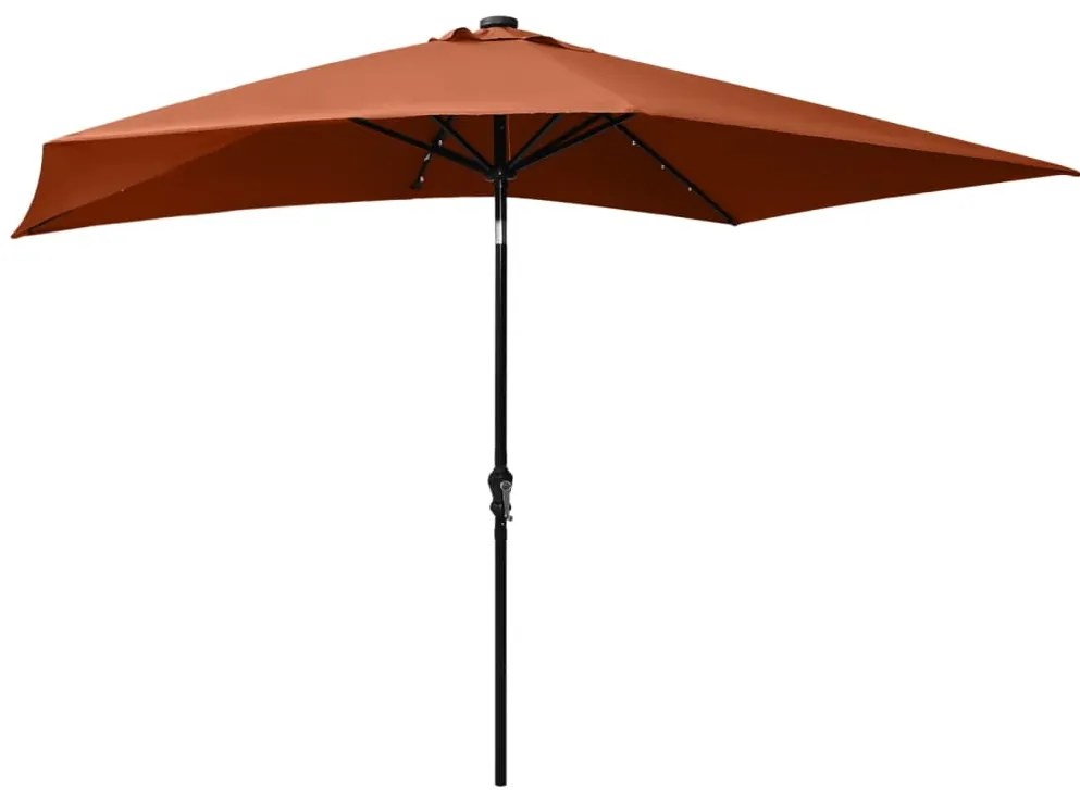 Guarda-sol de jardim c/ luzes LED e poste de aço 2x3m terracota