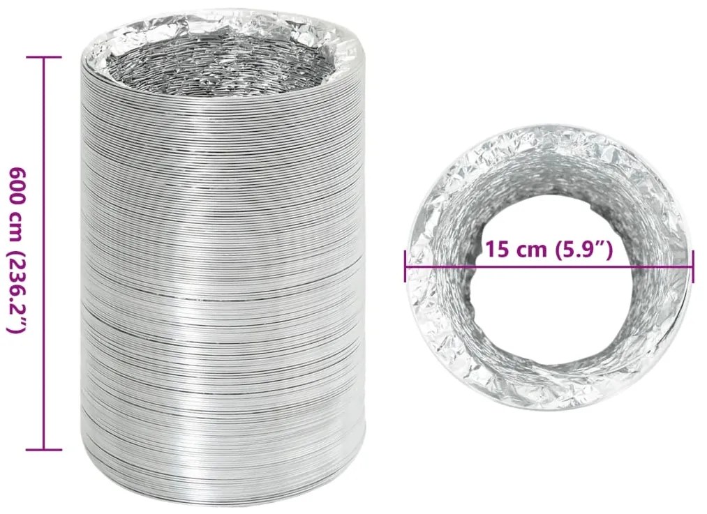 Conduta de ventilação 6 m Ø15 cm alumínio