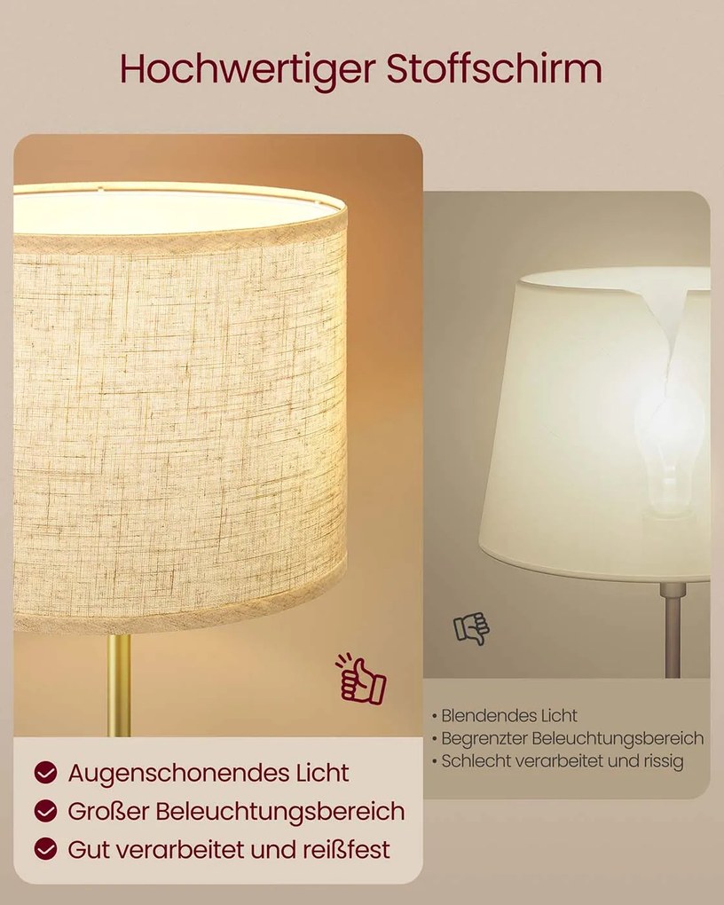 Candeeiro de pé com altura ajustável e abajur em tecido 30 x 30 x (140-170) cm dourado + preto