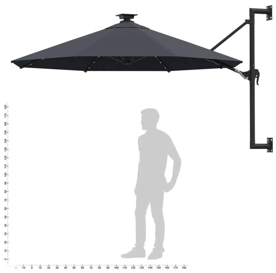 Guarda-sol para jardim de parede c/ luzes LED 300 cm antracite