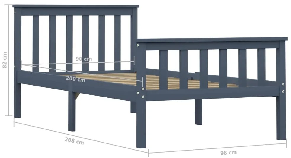 Estrutura de cama 100x200 cm madeira pinho maciço cinzento