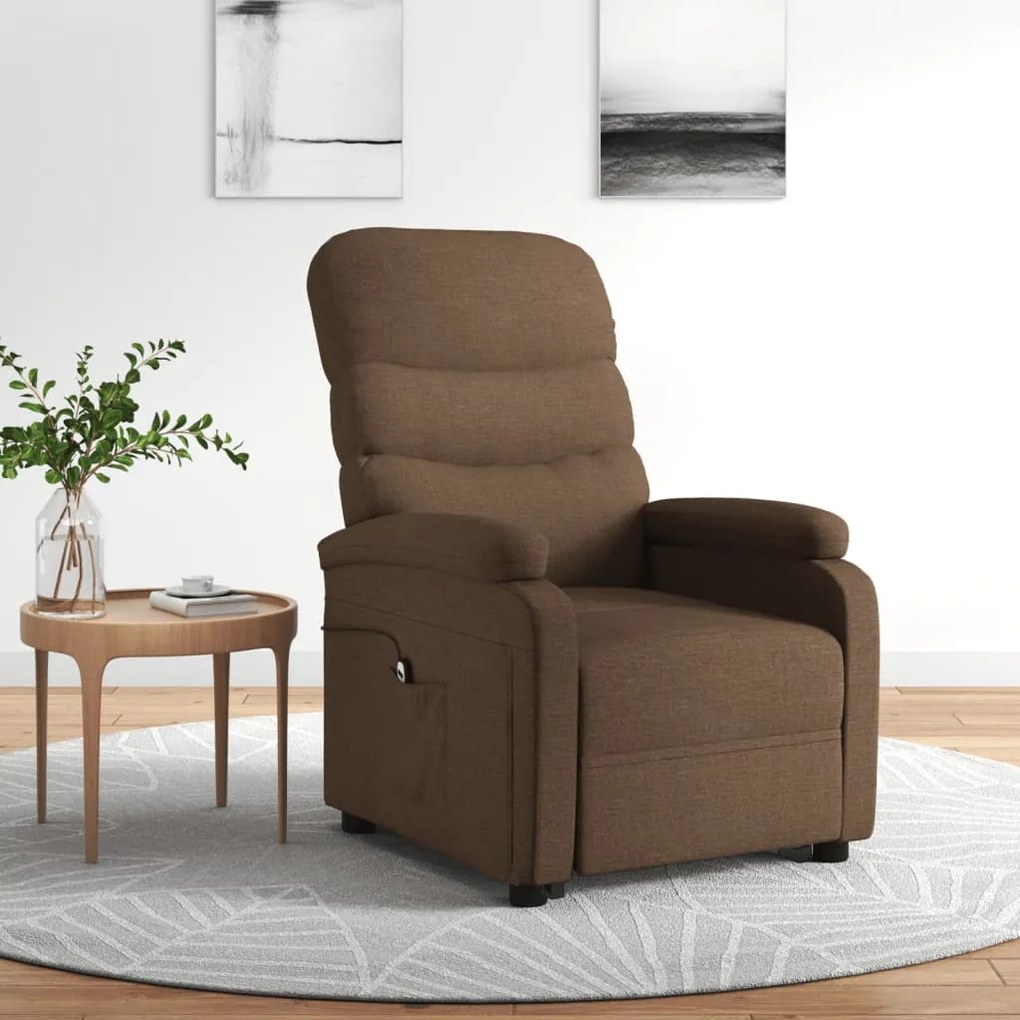 vidaXL Poltrona elevatória tecido castanho