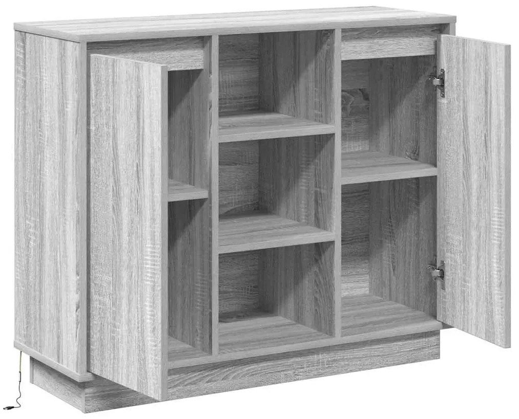 Sideboard com LED Cinza Sonoma 90x32x75 cm Madeira de Engenharia