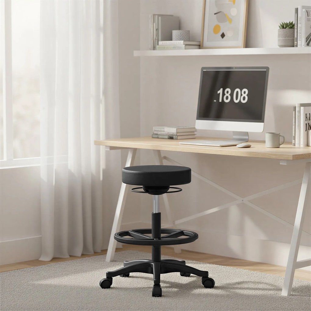 Banco de trabalho ajustável, assento giratório e alto 56 x 56 x (59,5-81) cm preto