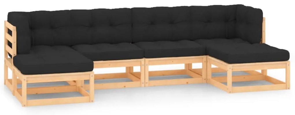 6 pcs conj. lounge jardim c/ almofadões antracite pinho maciço