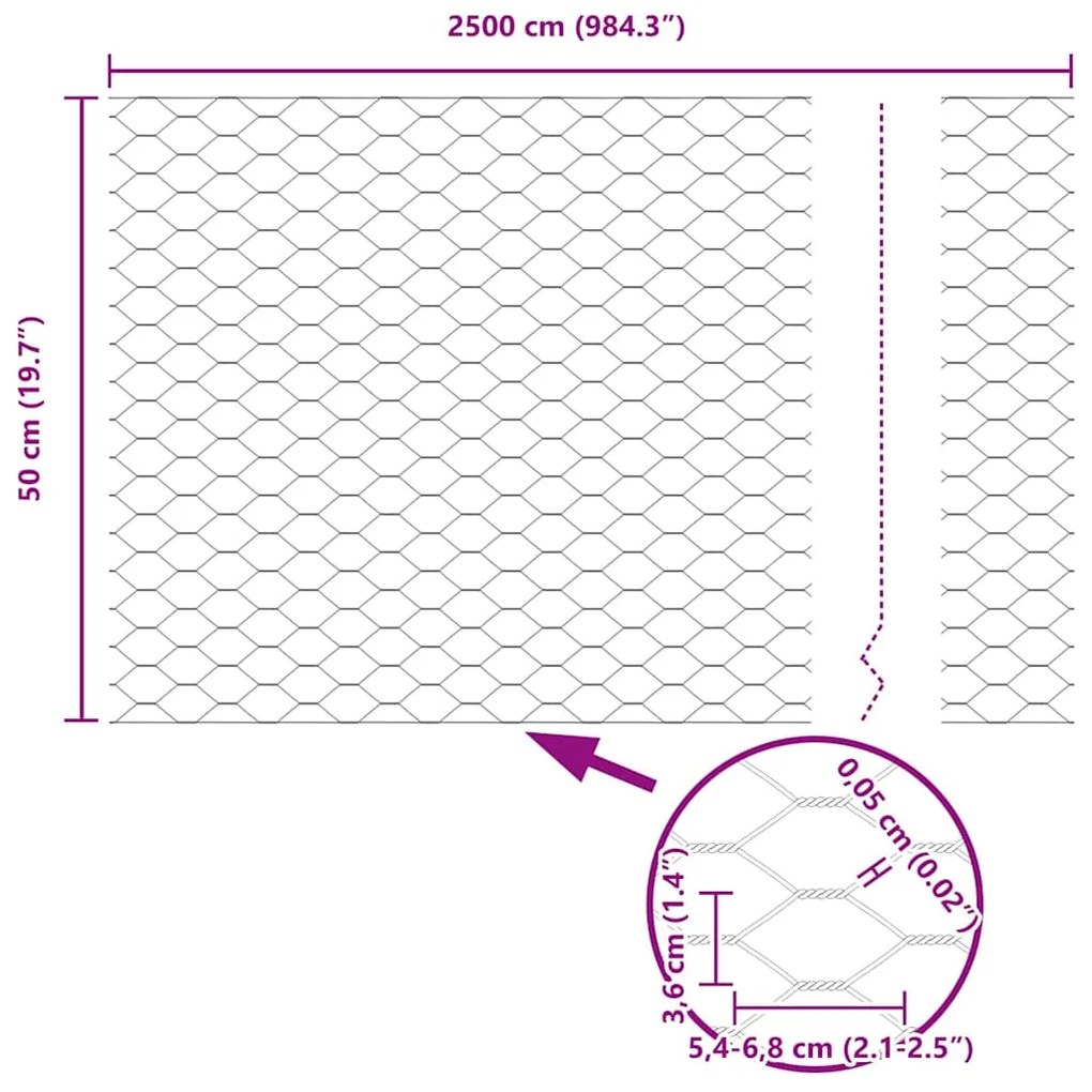 Cerca Hexagonal com 11 Postes em U Prateado 0,5x25 m de Aço