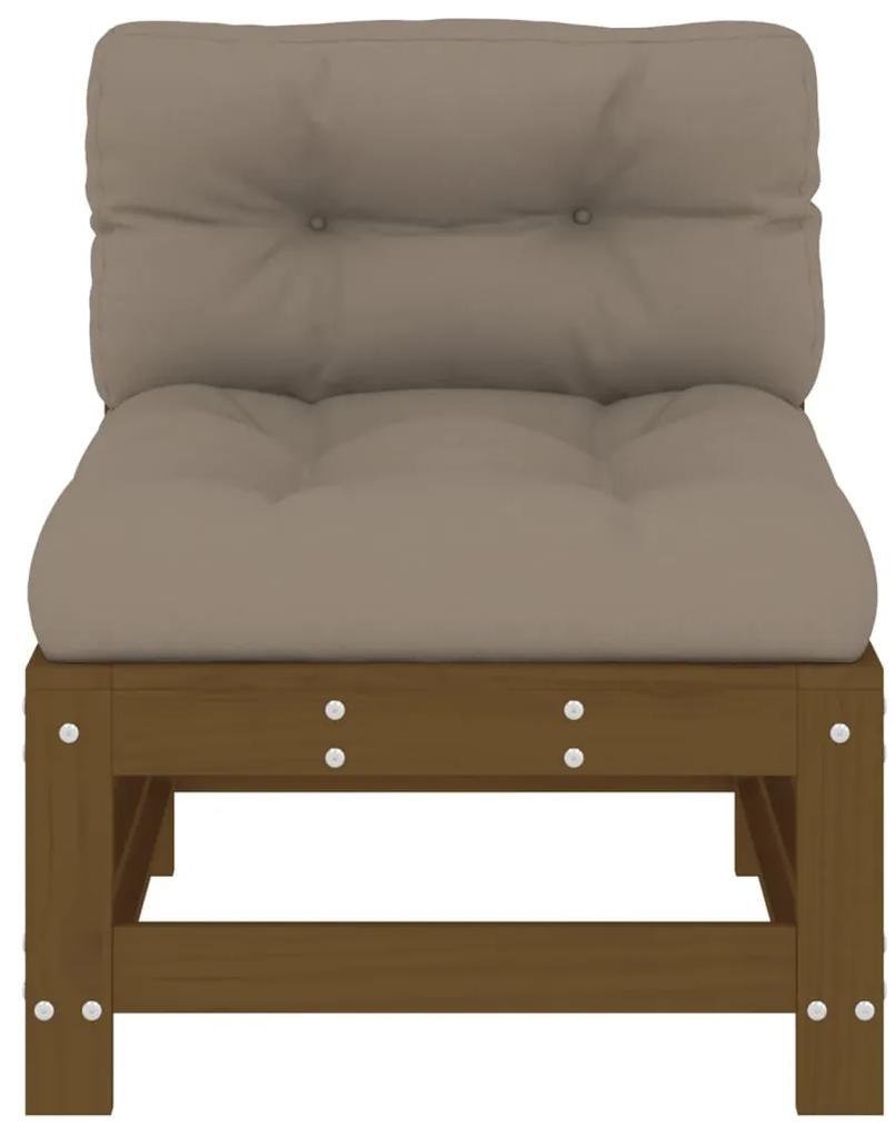 Sofá de centro com almofadões madeira pinho maciça castanho-mel