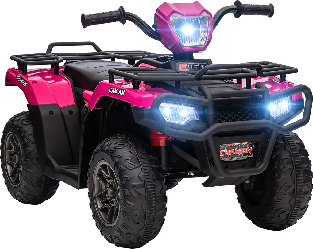 HOMCOM Quad Elétrico Infantil 12V Carro Elétrico para Crianças Motor Duplo Faróis e Música 88x45x50cm Rosa | Aosom Portugal
