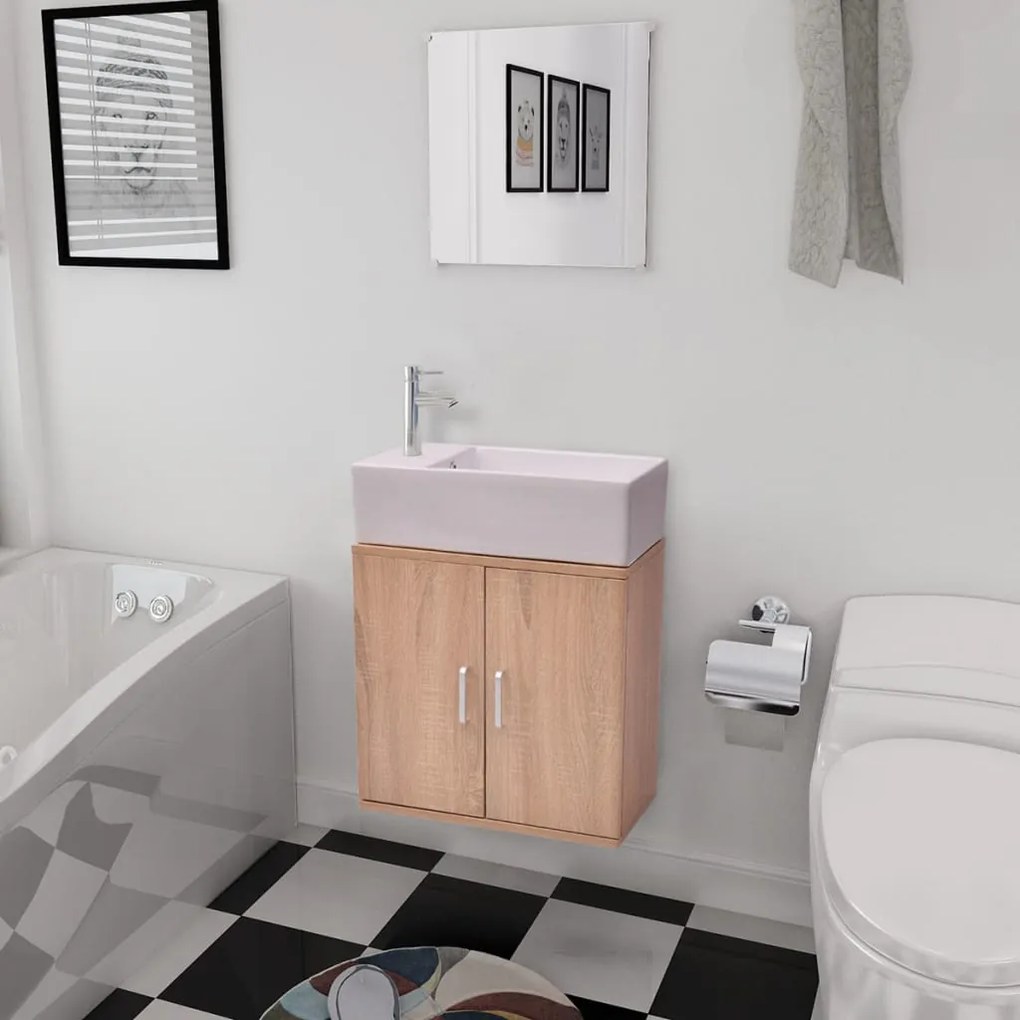 272228 vidaXL Móveis casa de banho 3 pçs e conjunto de bacia bege