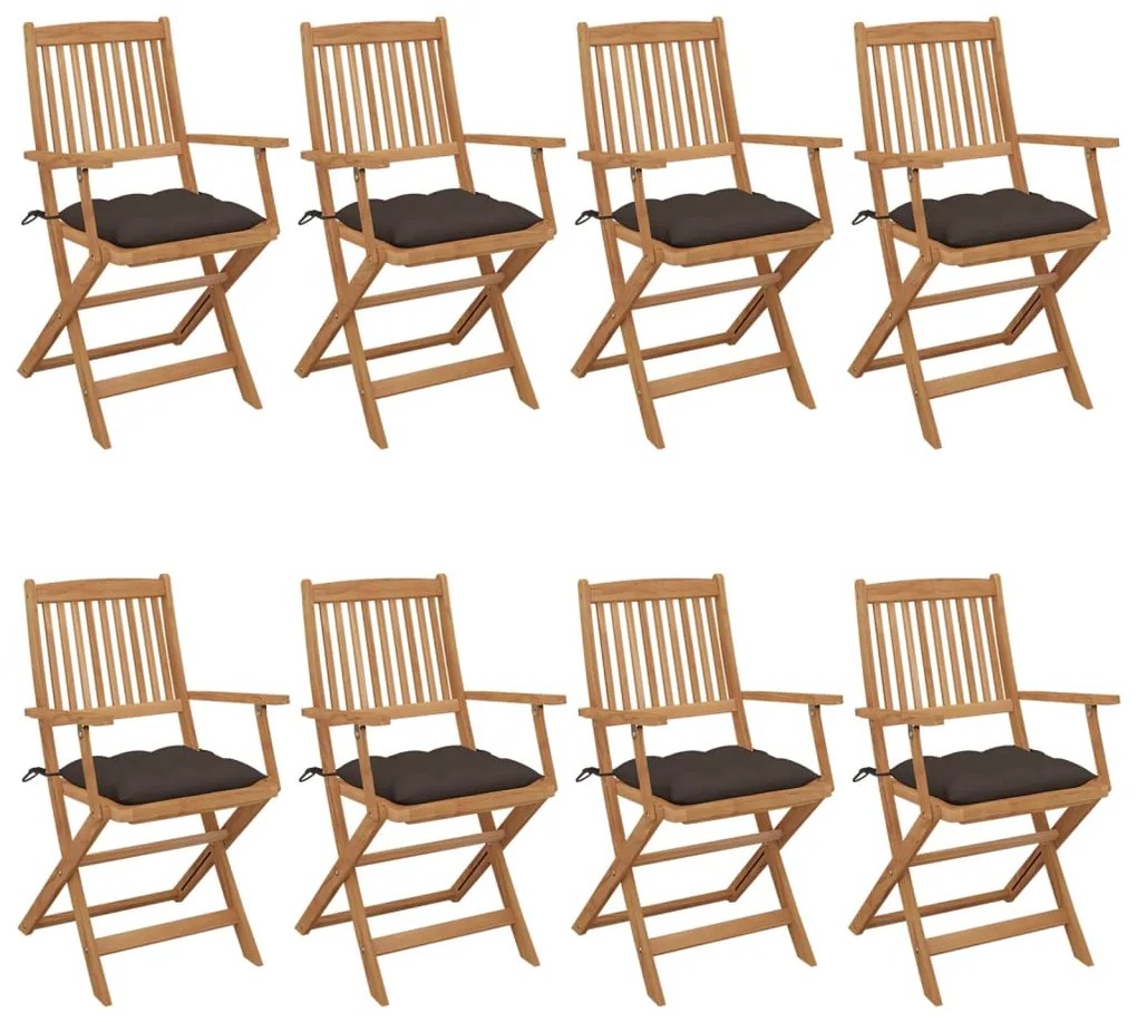 vidaXL Cadeiras de jardim dobráveis 8 pcs c/ almofadões acácia maciça