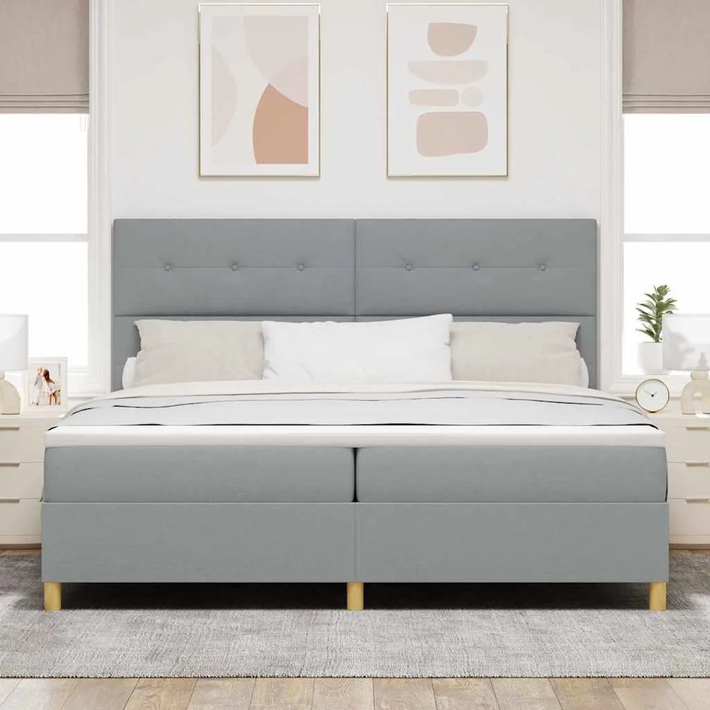 Cama Box Spring com Colchão Cinza Claro 200x200 cm Tecido