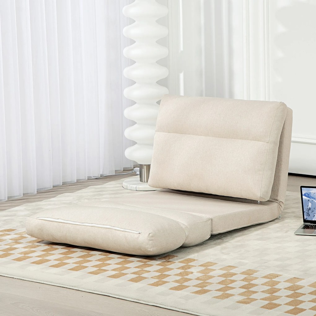 Poltrona de chão, sofá reclinável, poltrona convertível em cama reclinável de 90° a 180°, tecido - 70 x 72 x 56 cm - bege