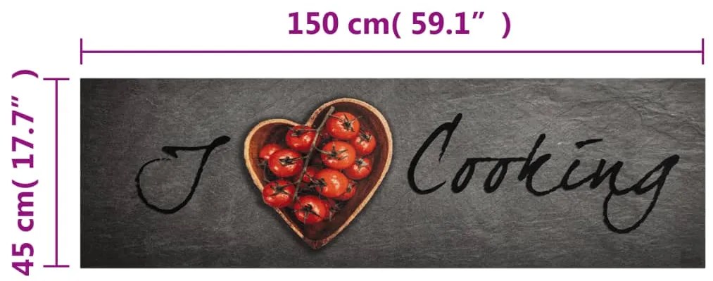 Tapete de cozinha lavável 45x150 cm veludo texto cooking
