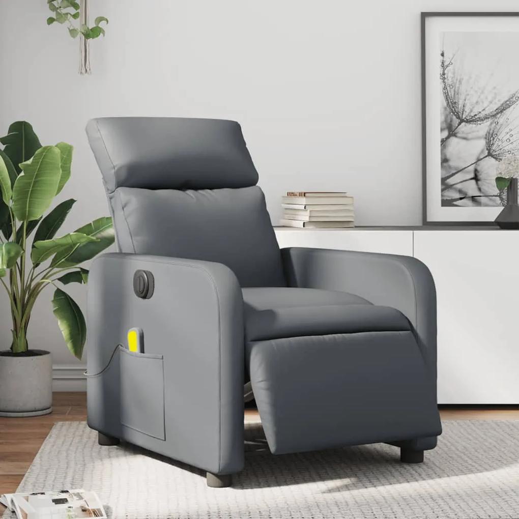 3206745 vidaXL Poltrona massagens reclinável elétrica couro artif. cinzento