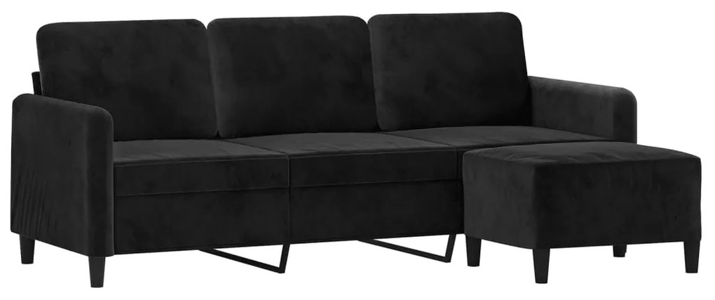 Sofá de 3 lugares com apoio de pés 180 cm veludo preto