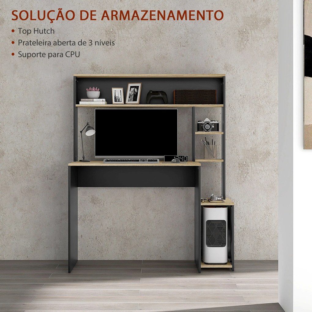 HOMCOM Secretária para Computador com Prateleira de 3 Níveis Mesa de E