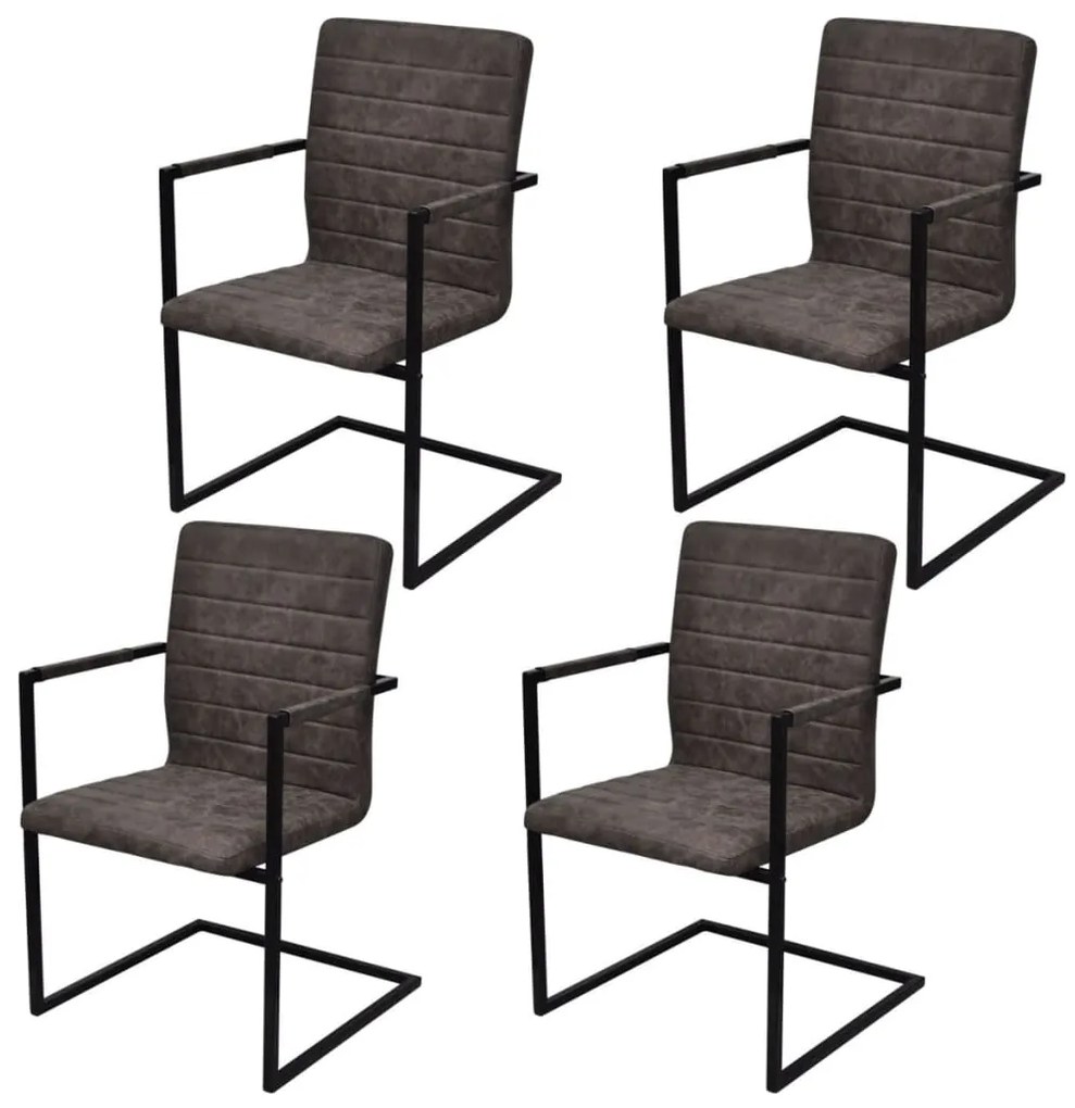 vidaXL Cadeiras de jantar cantilever 4 pcs couro artificial castanho