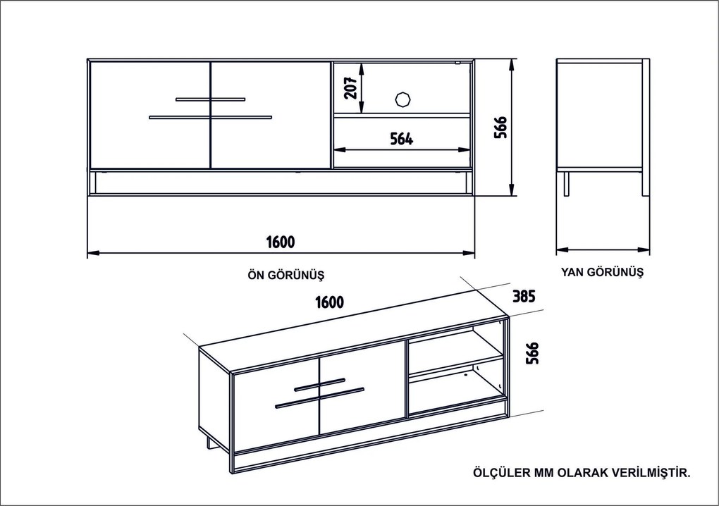 Móvel de TV Polka – Ouro Preto – 160 cm x 56,6 cm x 38,5 cm