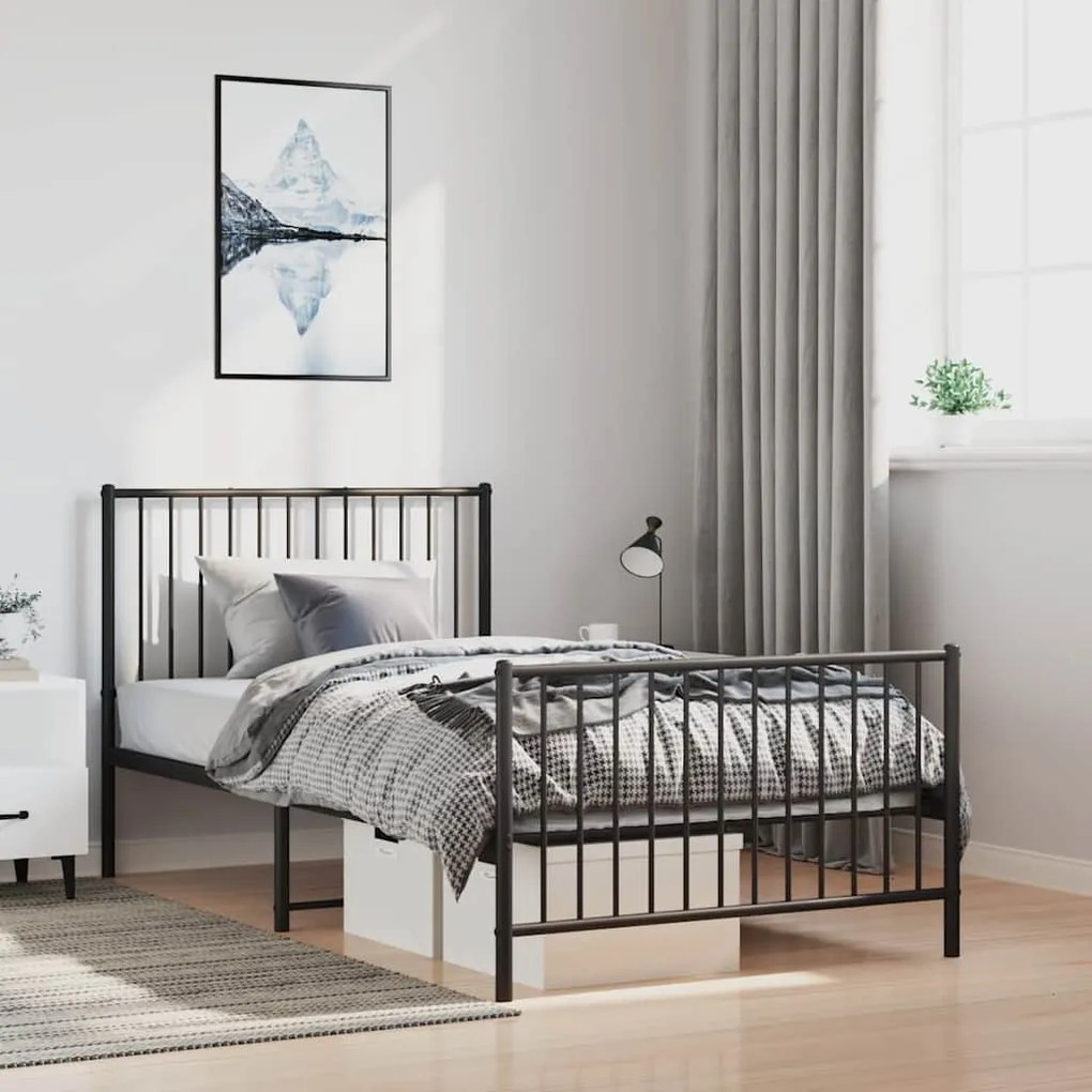 Estrutura de cama com cabeceira e pés 100x200 cm metal preto