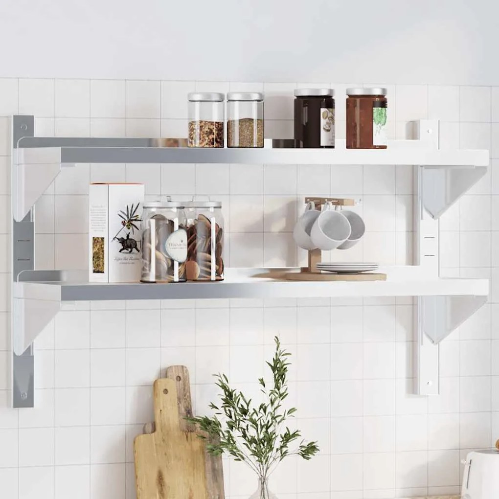 vidaXL Estante parede 2 prateleiras 100x23,5x60cm aço inoxidável prata