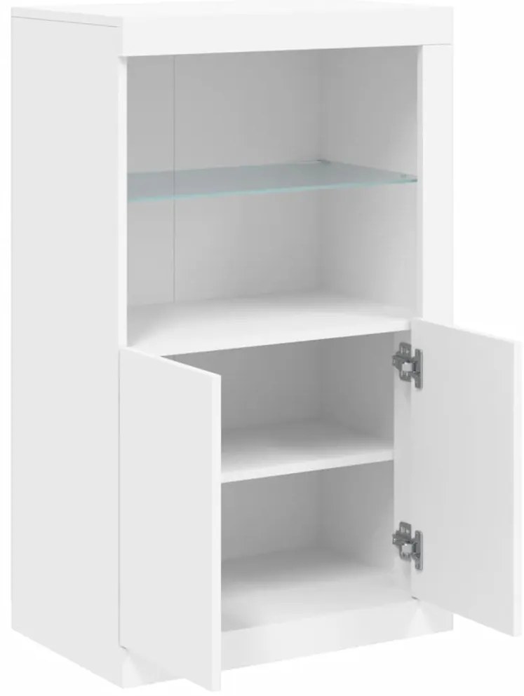 Armário de apoio com luzes LED derivados de madeira branco