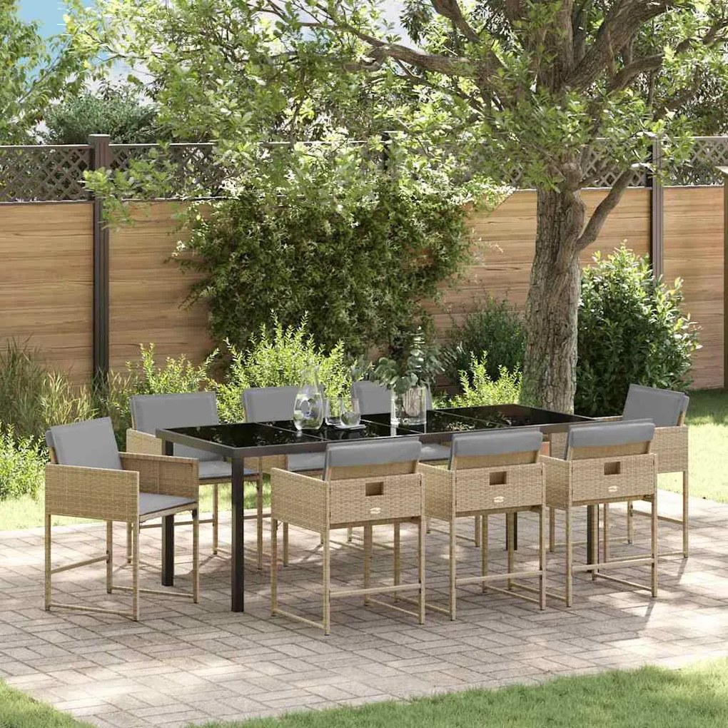 vidaXL Conjunto de Jantar de Jardim de 9 Peças com Almofadas Bege em Rattan Sintético