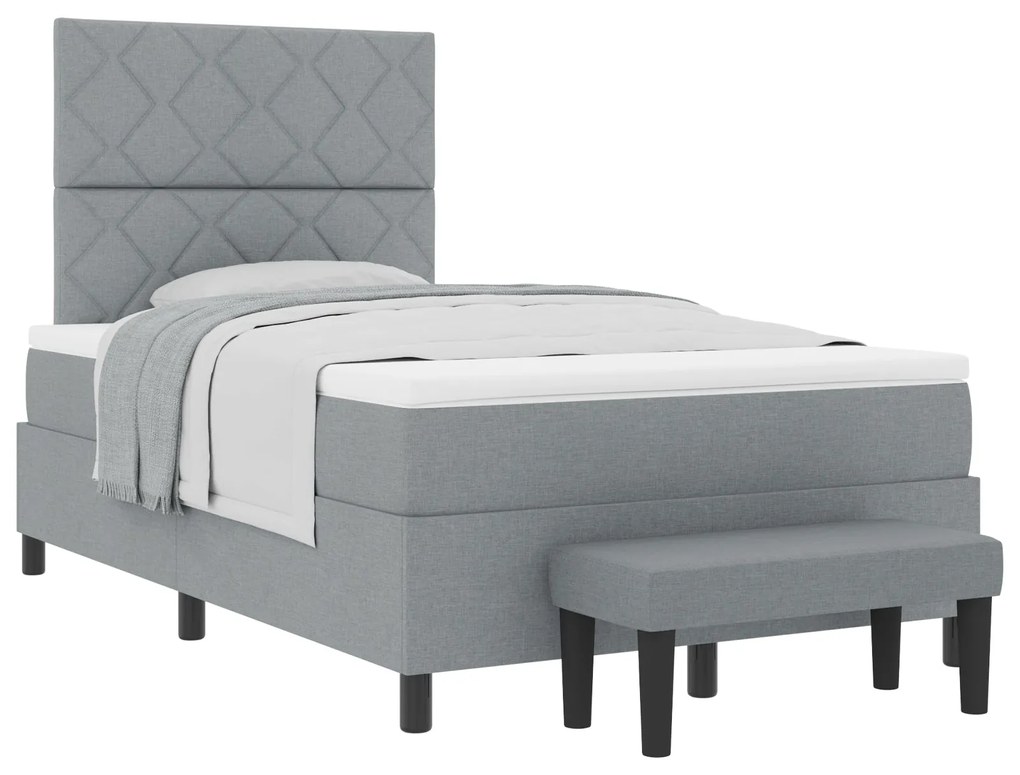 Cama Box Spring com Colchão &amp; Banco Cinza Claro 120x200 cm Tecido