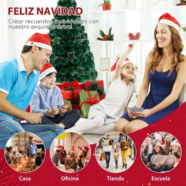 Árvore de Natal de fibra ótica artificial de 180 cm pré-iluminada com luzes de corda ajustáveis em base metálica colorida Verde