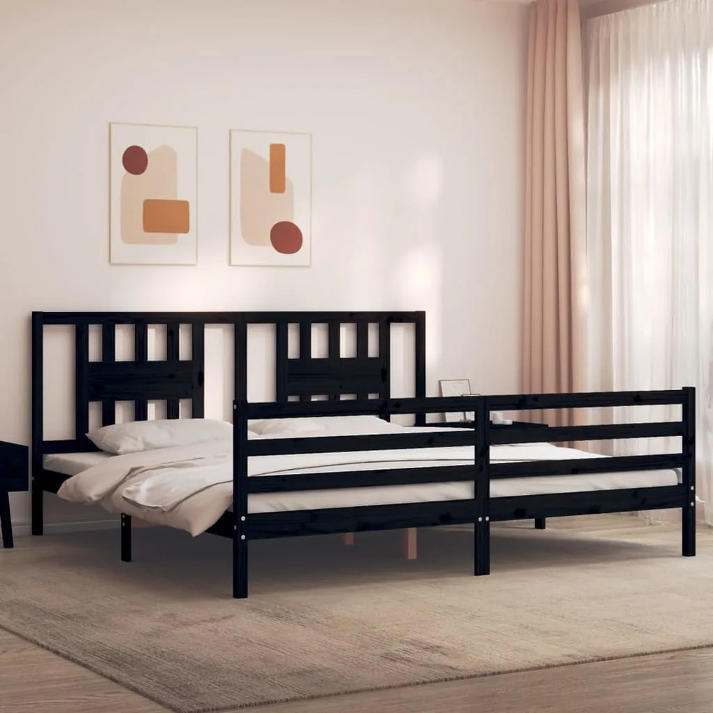 vidaXL Estrutura de cama com cabeceira 200x200 cm madeira maciça preto