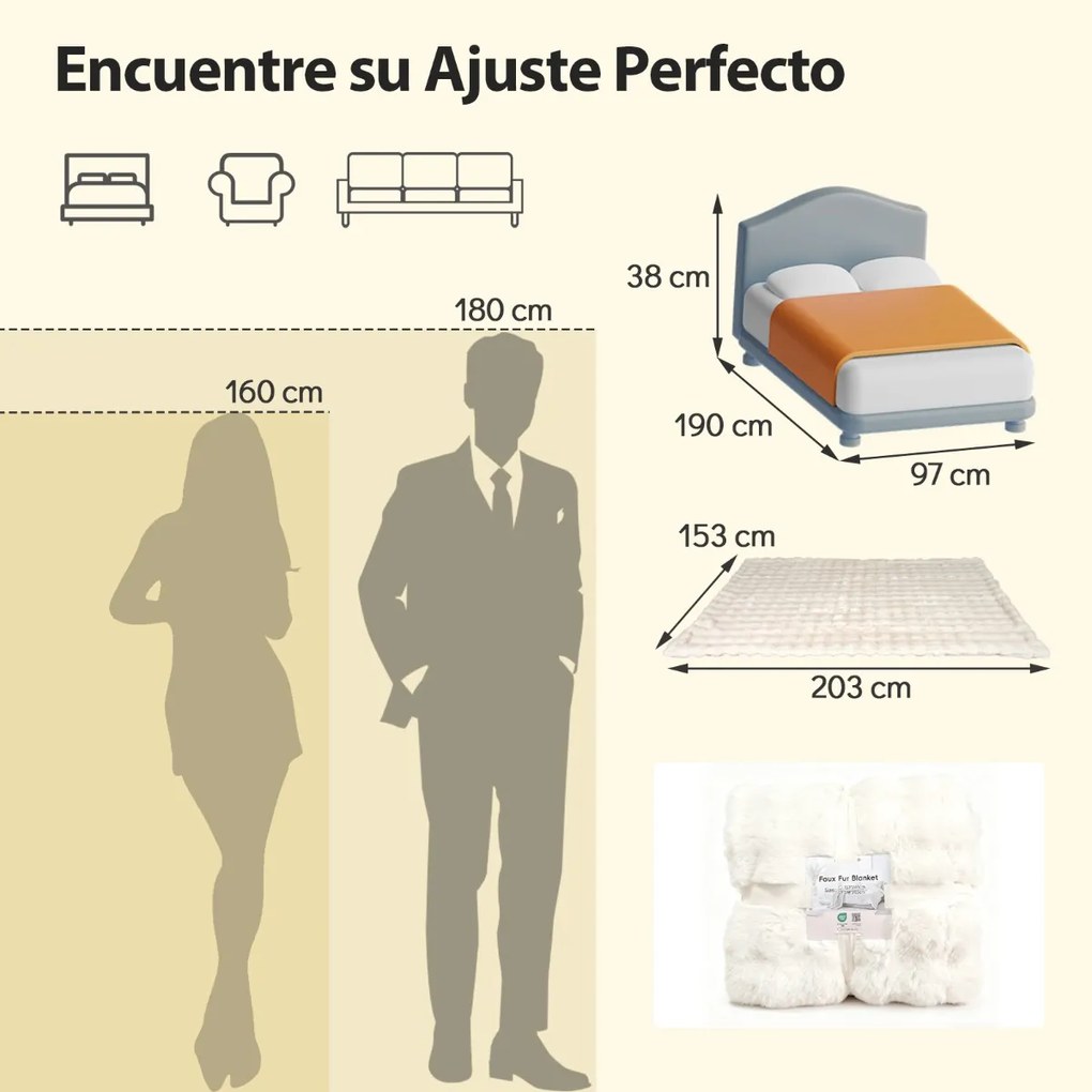 Manta de pele sintética de luxo 153 x 203 cm Manta de pelúcia macia, grossa e quente para Natal Decoração de cama, sofá ou poltrona Branca