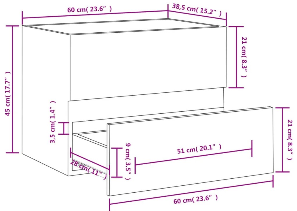 Armário de Parede para Lavatório de 60 cm - Carvalho - Design Moderno