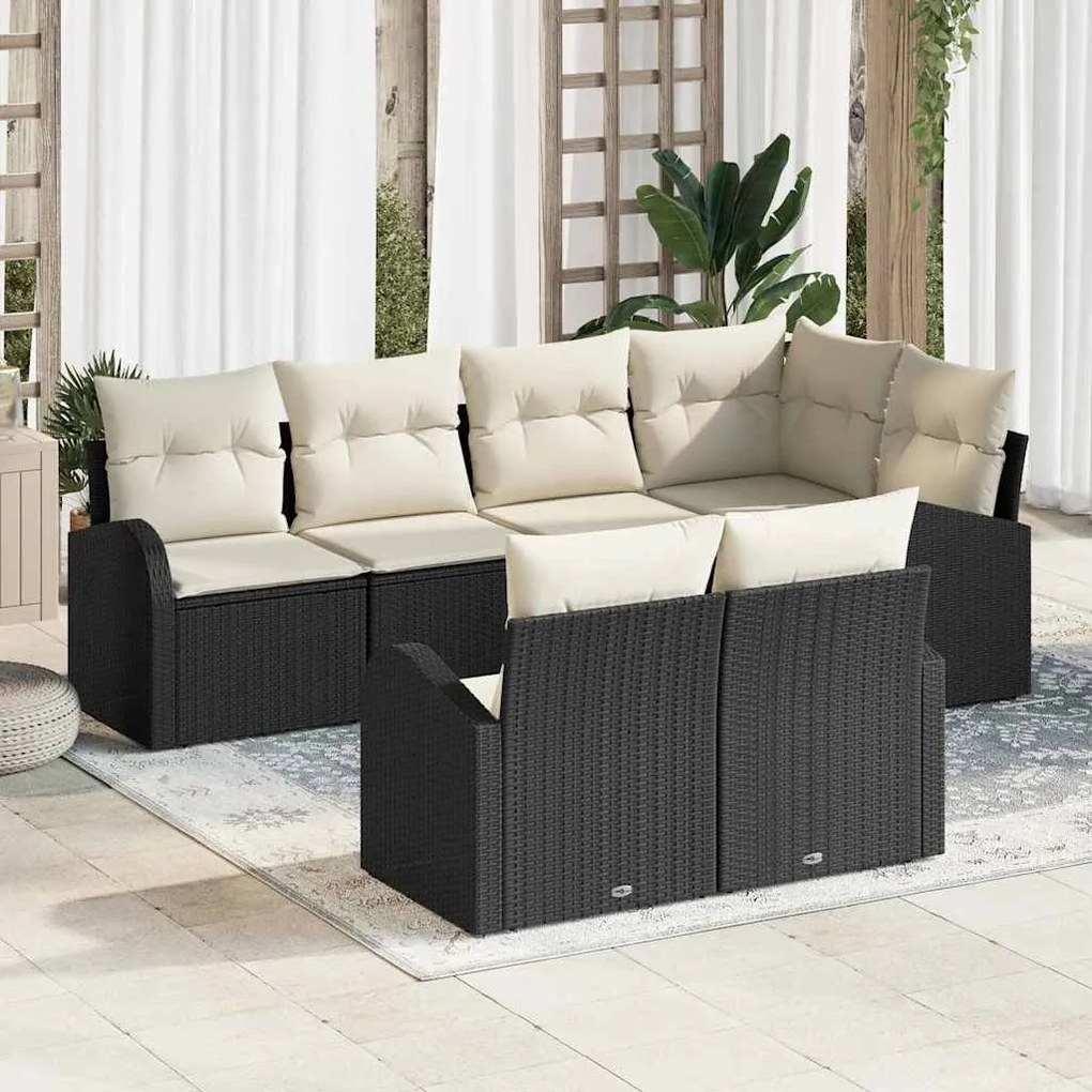 vidaXL Conjunto de Sofá de Jardim 7 pcs Preto e Branco vime PE
