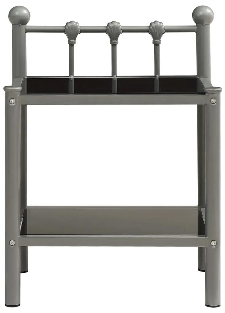 Mesas de cabeceira 2 pcs metal cinzento e vidro preto