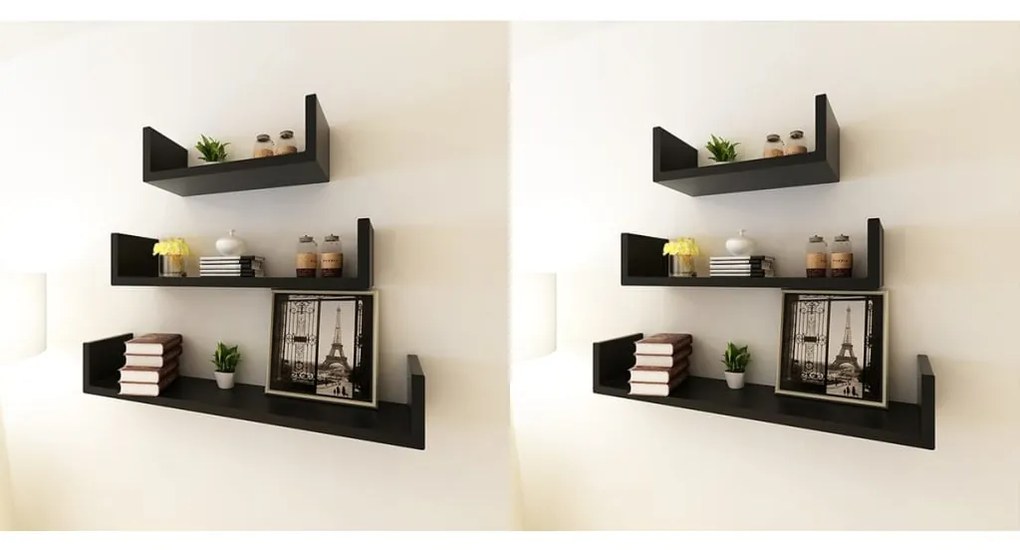vidaXL Prateleiras de parede 6 pcs preto