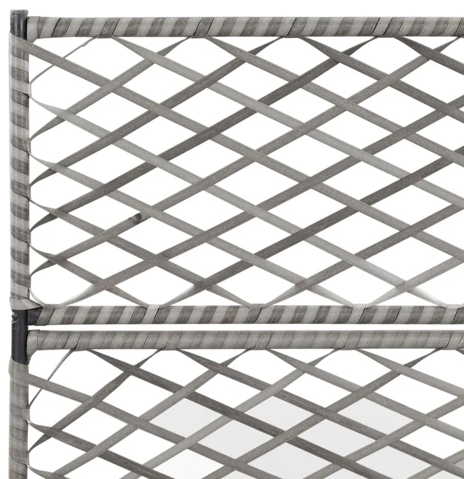 Floreira com treliça e 3 vasos 83x30x130 cm vime PE cinzento