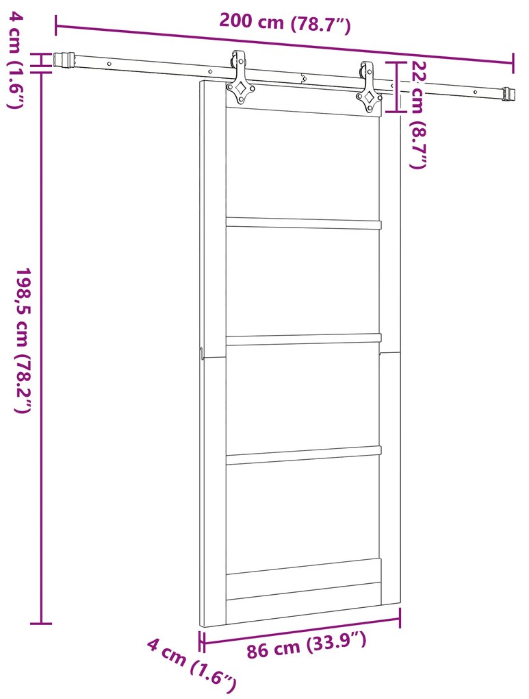 Porta Deslizante vidaXL com Conjunto de Ferragens Branca 86x198.5 cm M