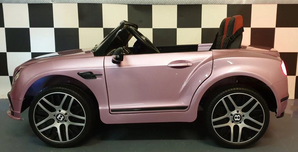Carro infantil a Bateria Bentley Continental 12V, pneus Borracha, Assento de couro 1.5 Pessoas Rosa Metalizado
